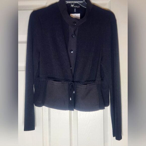 NWT Piccadilly M Black LINENBlend Knit Pockets Lngslv ButtonsUp Women Cardigan - Picture 1 of 7